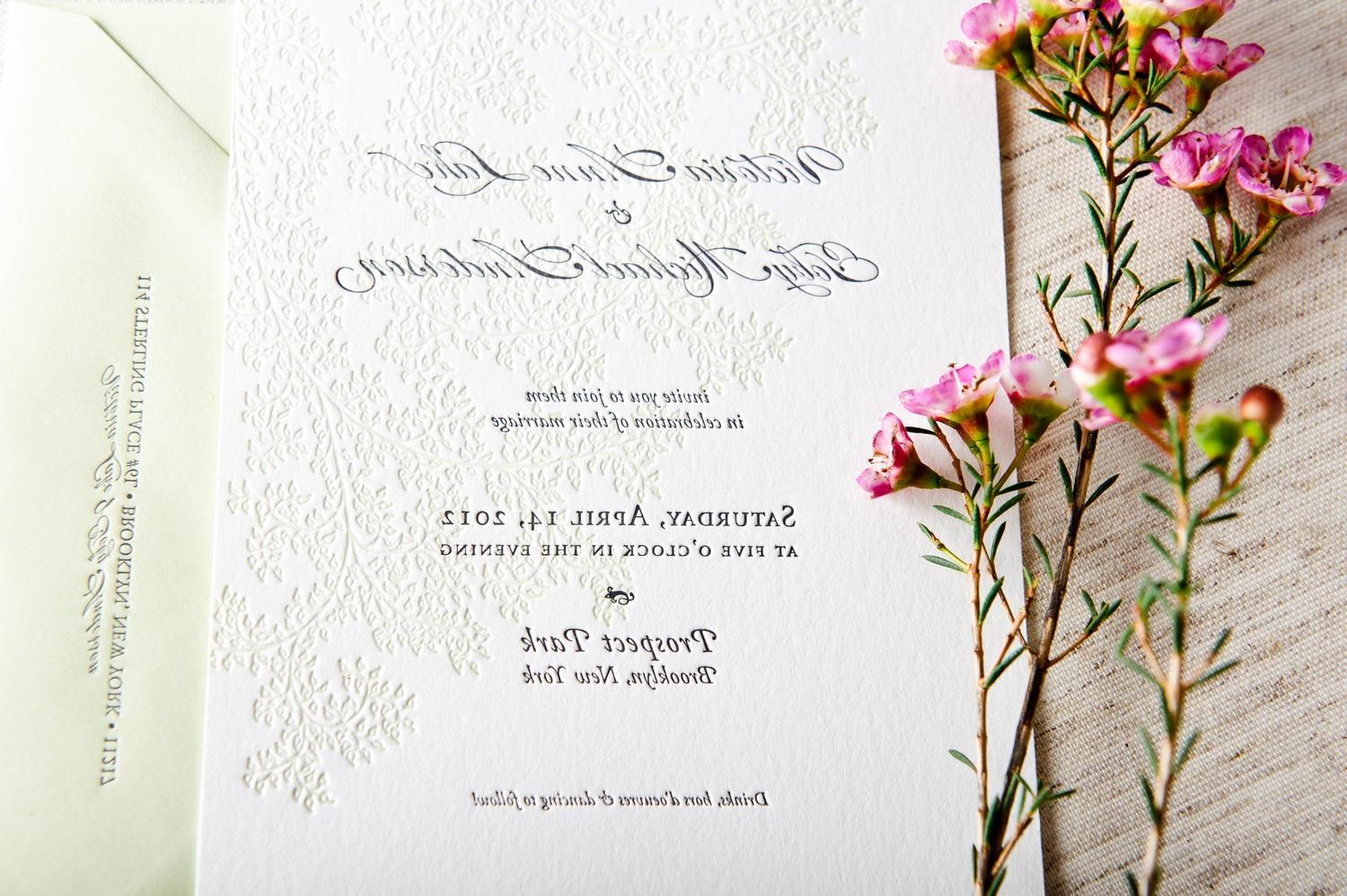 Leaves Letterpress Wedding Invitation Samples. From brooklynbookbinder