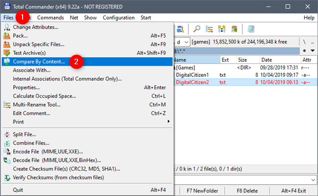 Total Commander vragen om de twee bestanden op inhoud te vergelijken