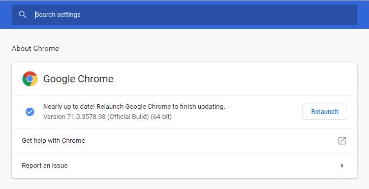 Chromeのバージョン番号はChromeについてのウィンドウで確認できます