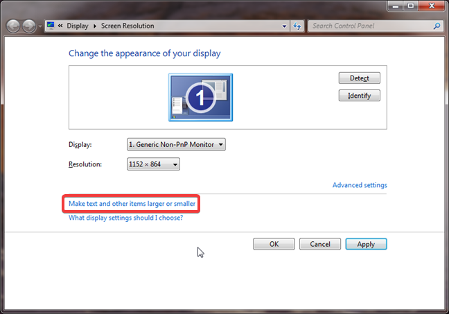 ทำให้ข้อความและรายการอื่นๆ ใหญ่ขึ้นหรือเล็กลงใน Windows 7