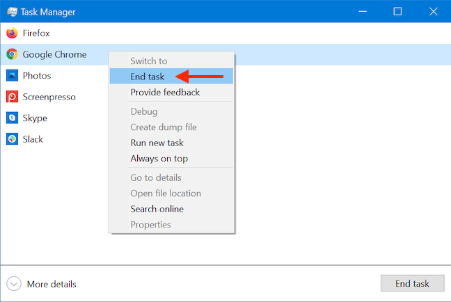 Chiudi le app con Task Manager di Windows 10