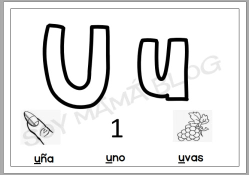 Individuales de vocales para trabajar con plastilina: letra U