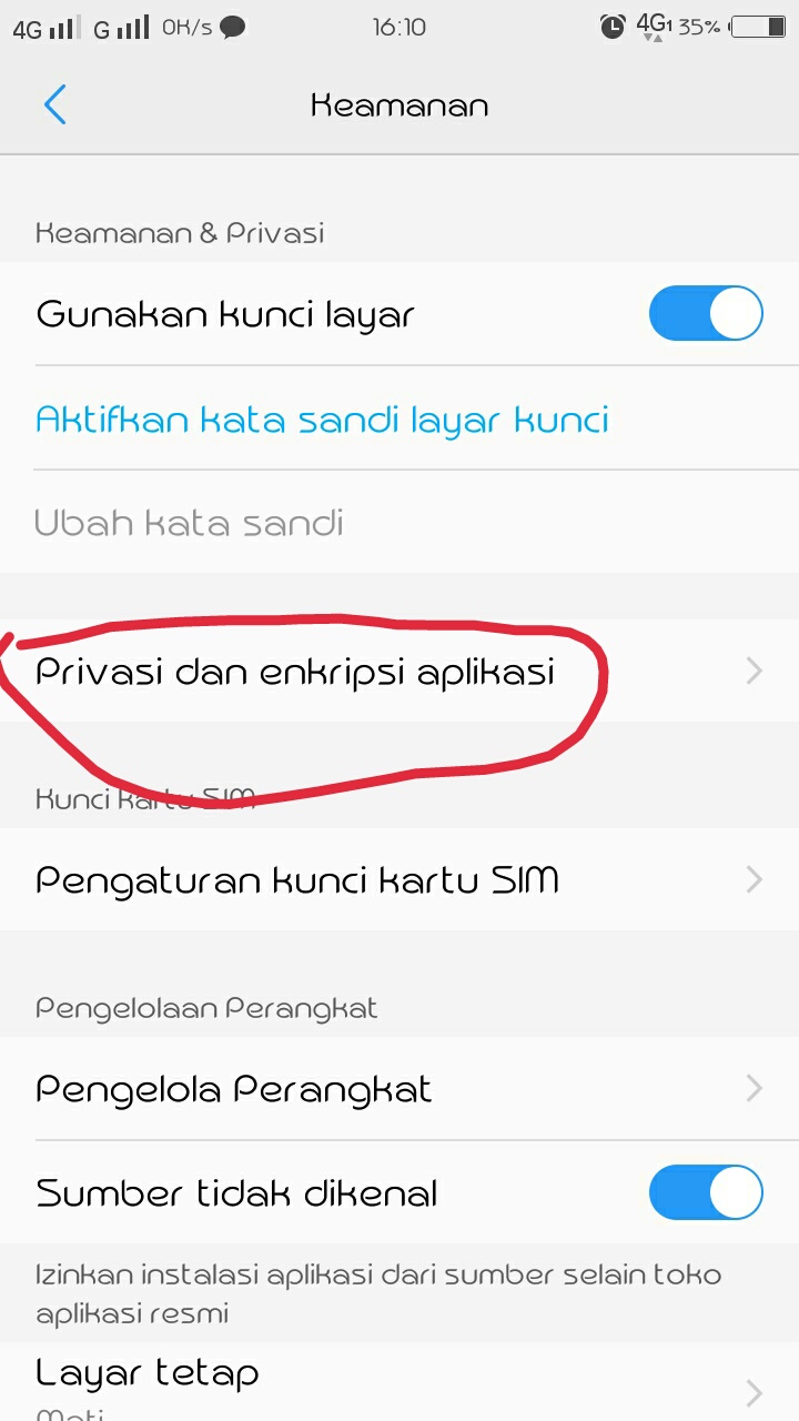 Lupa privasi dan enkripsi aplikasi