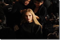 NEW YORK, NY - FEBRUARY 16:  A model prepares backstage at the Brandon Maxwell A/W 2016 fashion show during New York Fashion Week at The Monkey Bar on February 16, 2016 in New York City.  (Photo by Craig Barritt/Getty Images for Brandon Maxwell)