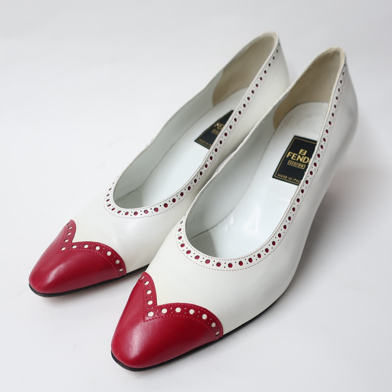 Fendi Vintage Red and White Kitten Heels