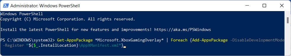 Xbox gaming overlay install powershell win 11