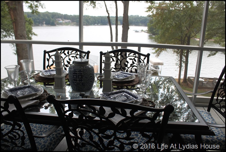 blue and white table 8