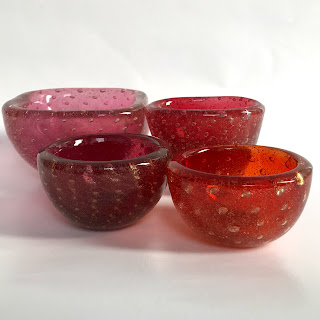 Carlo Scarpa for Venini Murano Glass Bowls- Red/Gold