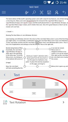 Android, Microsoft Word, 문서, 삽입, 텍스트 상자, 링크, 주석