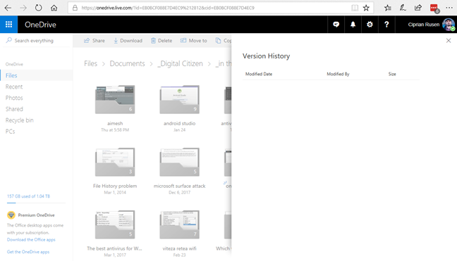 OneDrive, historial de versiones