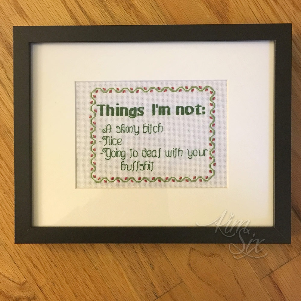 Snarky sarcastic cross stitch sampler