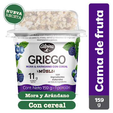 Yogurt Griego Cama De Frutas Mora Y Arándano Con Granola x 159 gr  