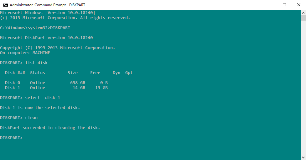 DISKPART CLEAN remove partitions