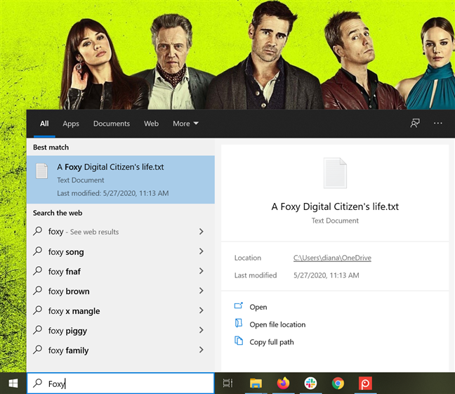 Поиск Windows 10 показывает документ из OneDrive