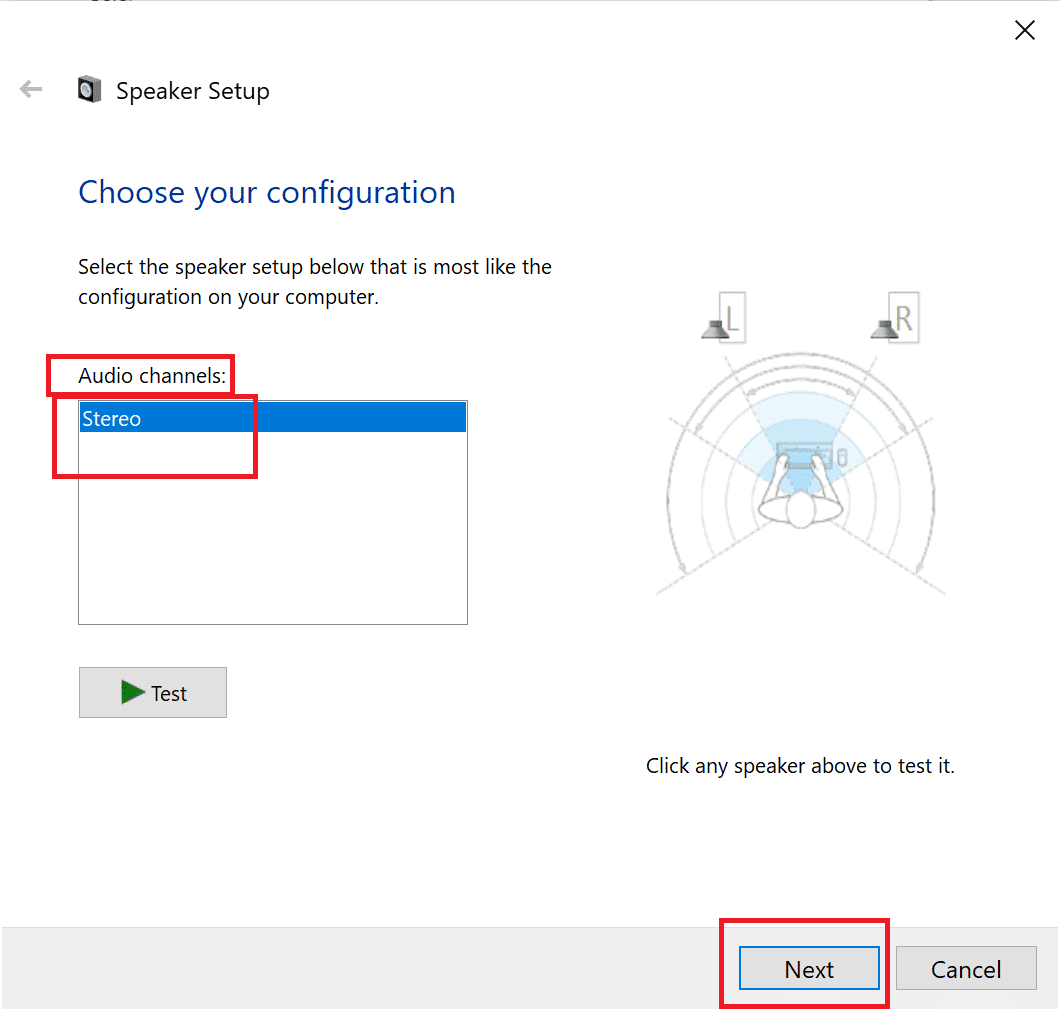 Dans le menu Canaux audio, sélectionnez Stéréo.  Cliquez sur Suivant