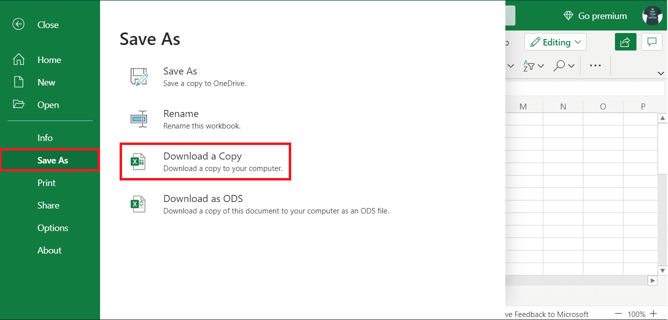 Haga clic en Guardar como y, de las opciones siguientes, seleccione Descargar una copia. 