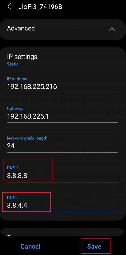 Modifica DNS 1 e DNS 2 |  fix Snapchat non caricherà le storie