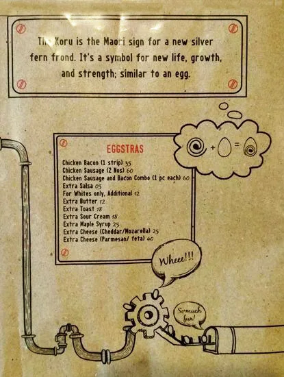 The Egg Factory menu 