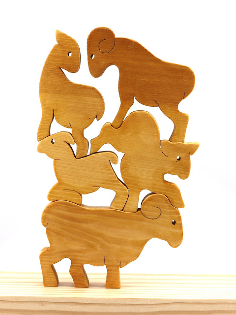 Handmade Wooden Toy Stacking Goat Yoga Puzzle