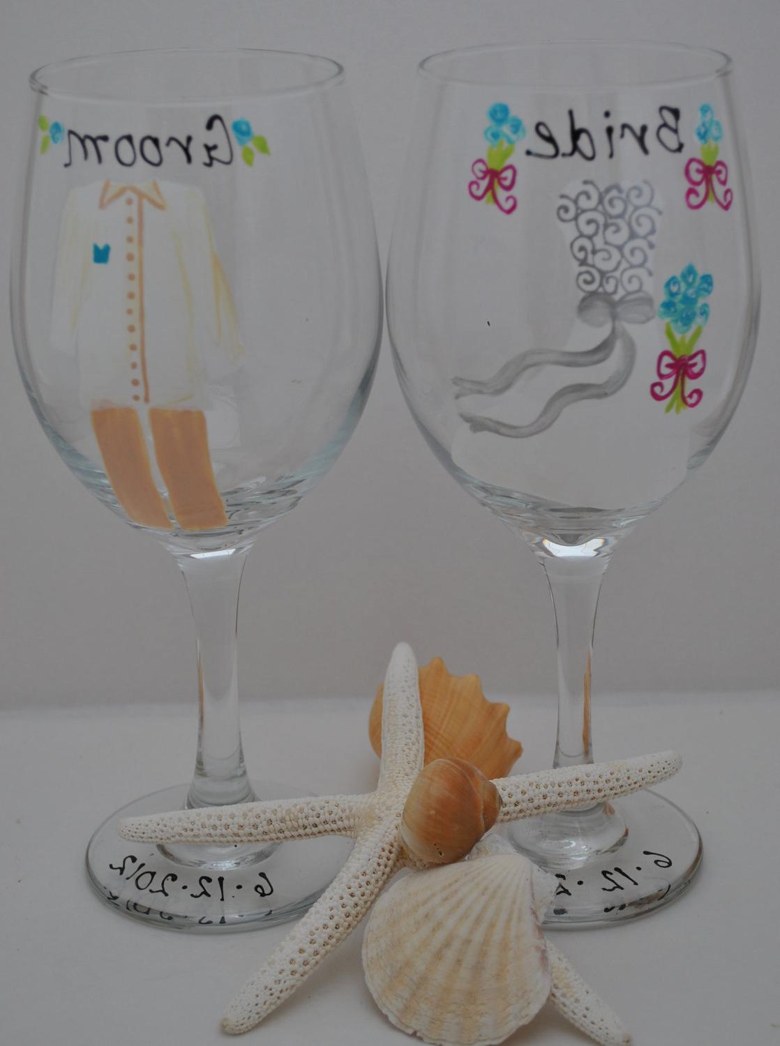 Custom Order Hand Painted Wedding Wine Glasses Bride and Groom Beach Wedding