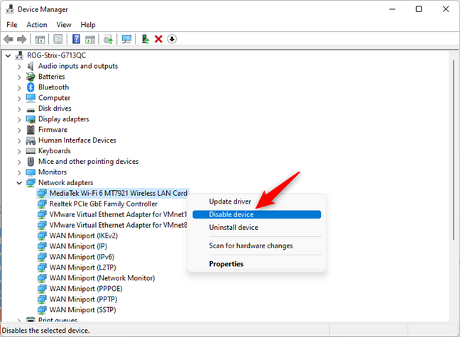 Deshabilite Wi-Fi en Windows 11 desde el Administrador de dispositivos