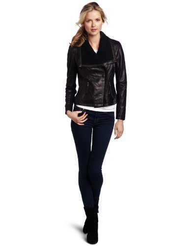 MICHAEL Michae Kors Women's Asymetrical Leather Jacket, Black, Large