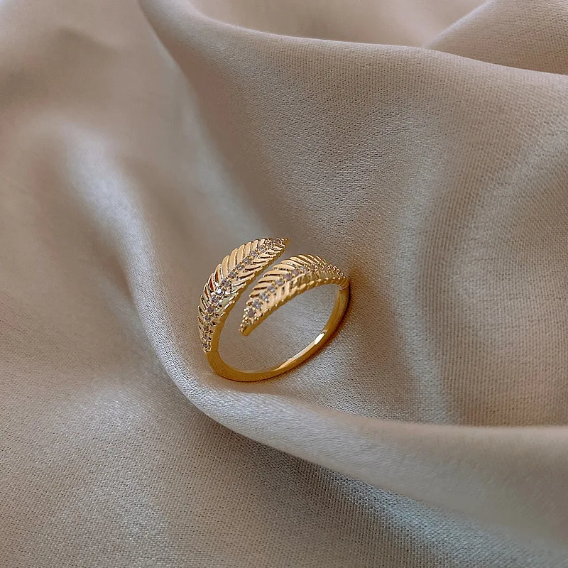 Title 7, Bague feuille en zircon micro-incrustée pour fe...