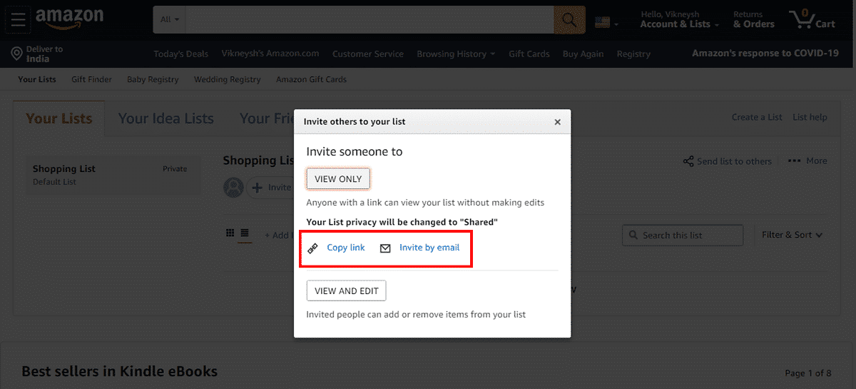 Copiez le lien en utilisant l'option fournie et envoyez-le à votre ami.  |  Comment trouver la liste de souhaits Amazon de quelqu'un ?