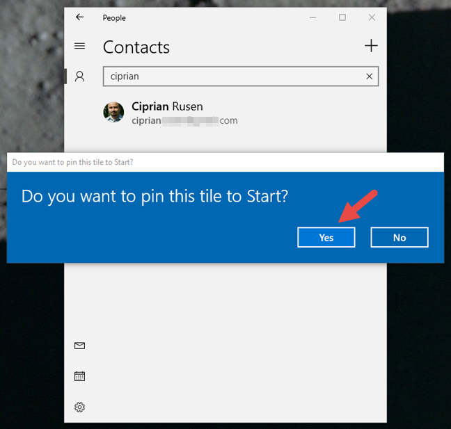 Windows 10, pin contatti, pin persone