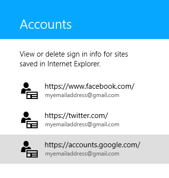 Internet Explorer, Windows 8.1, app, opgeslagen, wachtwoorden