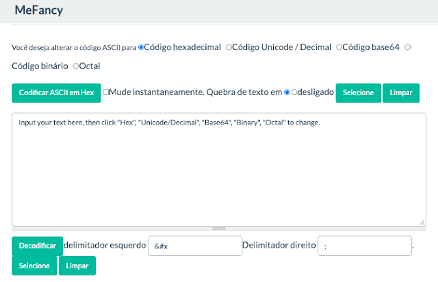 Conversor Octal Binário IASCII, Hex, Unicode Base64