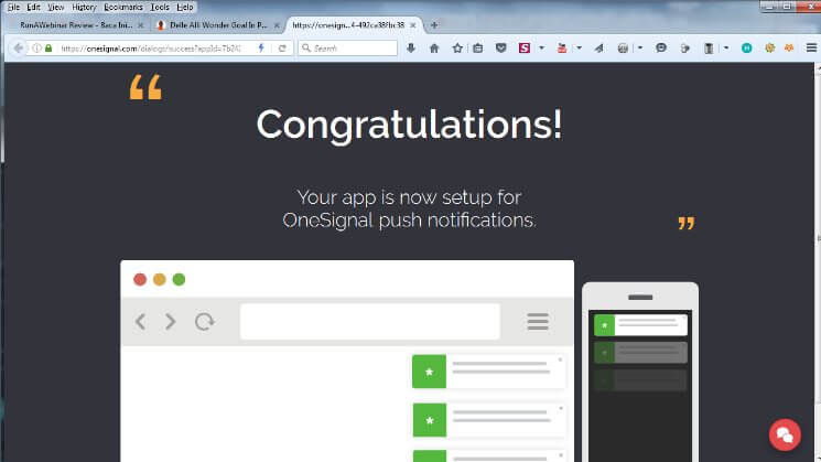 Web Push Notification OneSignal Congratulations