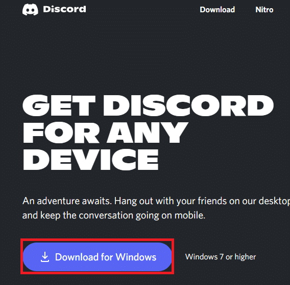 ไปที่หน้าดาวน์โหลด Discord และคลิกที่ปุ่ม Download for Windows