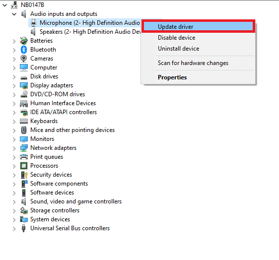 haga clic derecho en el controlador de la tarjeta de audio y haga clic en Actualizar controlador