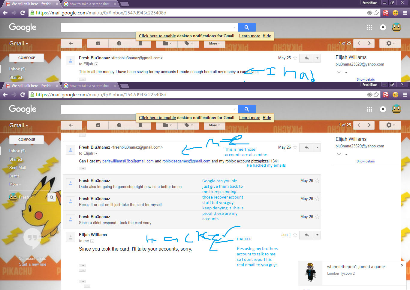 Hacker Theatens To Delete My Accounts Ayuda De Gmail - how do people hack roblox accountsx