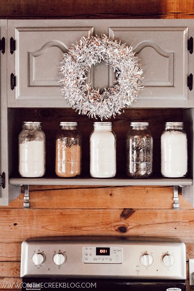 Silver & sparkly wreaths from Dollar Tree used as New Year's kitchen decor!