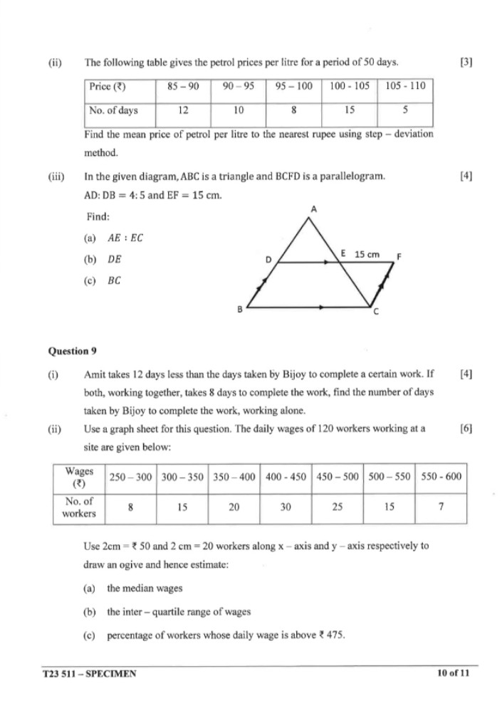 ICSE Mathematics Specimen Paper 2023 with Solutions(/ Answer Key)