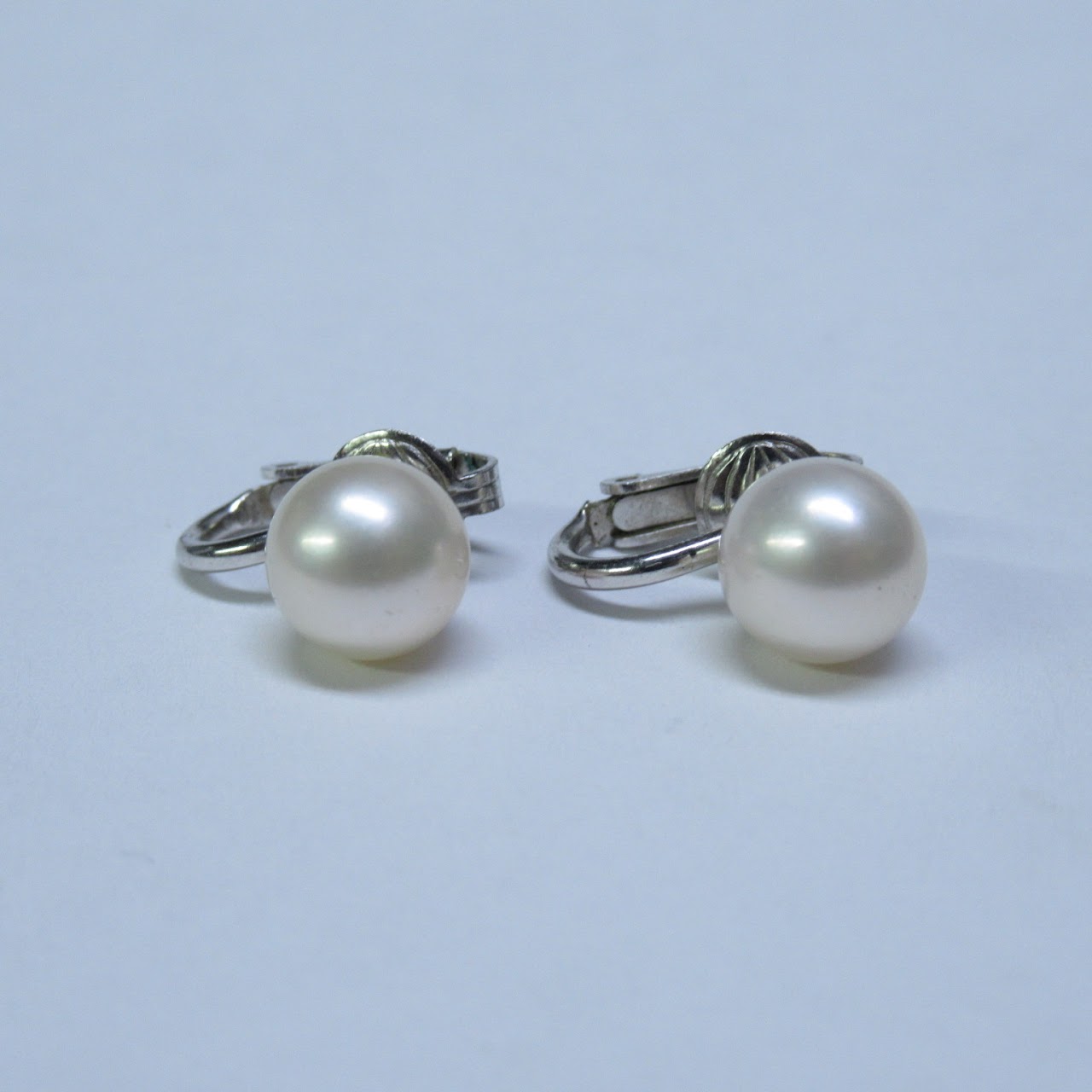 14K White Gold & Pearl Earrings