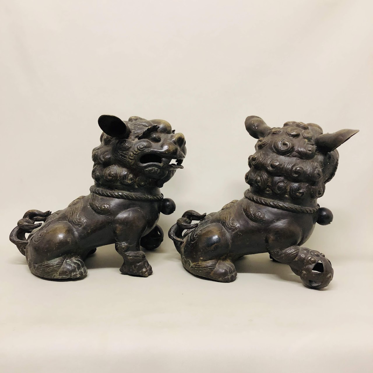 Large Brass Foo Dog Pair