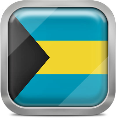 Bahamas square flag with metallic frame
