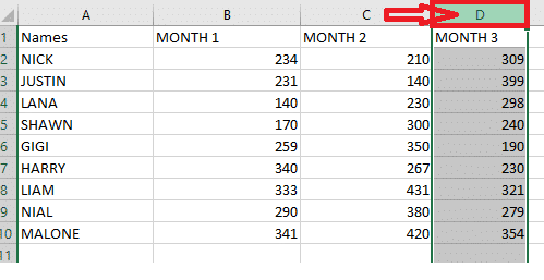 selecteer de kolom die u wilt verwisselen |  verwissel kolommen of rijen in Excel