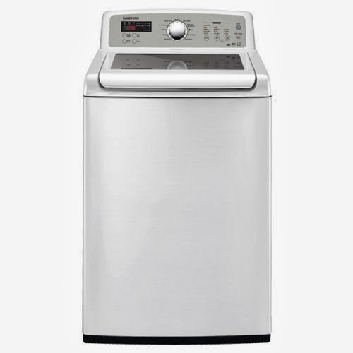  Samsung WA5451ANW 27 Top-Load Washer 4.7 cu. ft. Capacity, 1,100 RPM Stainless Steel Diamond Drum