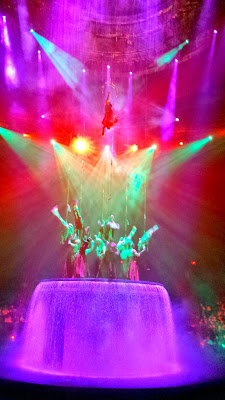 A scene from the show Le Reve, The Dream, playing at the Wynn Theater. It's a show that takes place on continuously changing stages, the water, and all the airspace to the top of the theater!