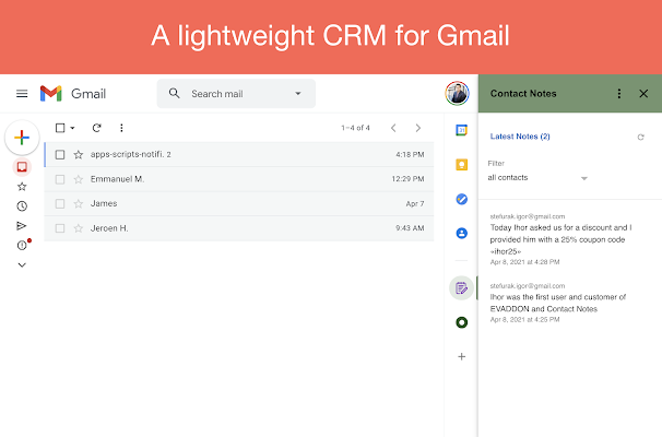 Screenshot of Contact Notes CRM