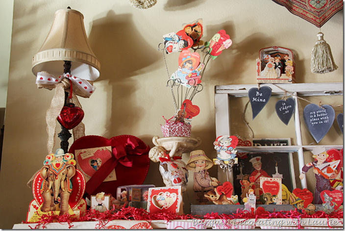 Valentine's Mantel with Vintage Cards