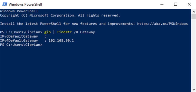 Encuentre la IP del enrutador desde PowerShell