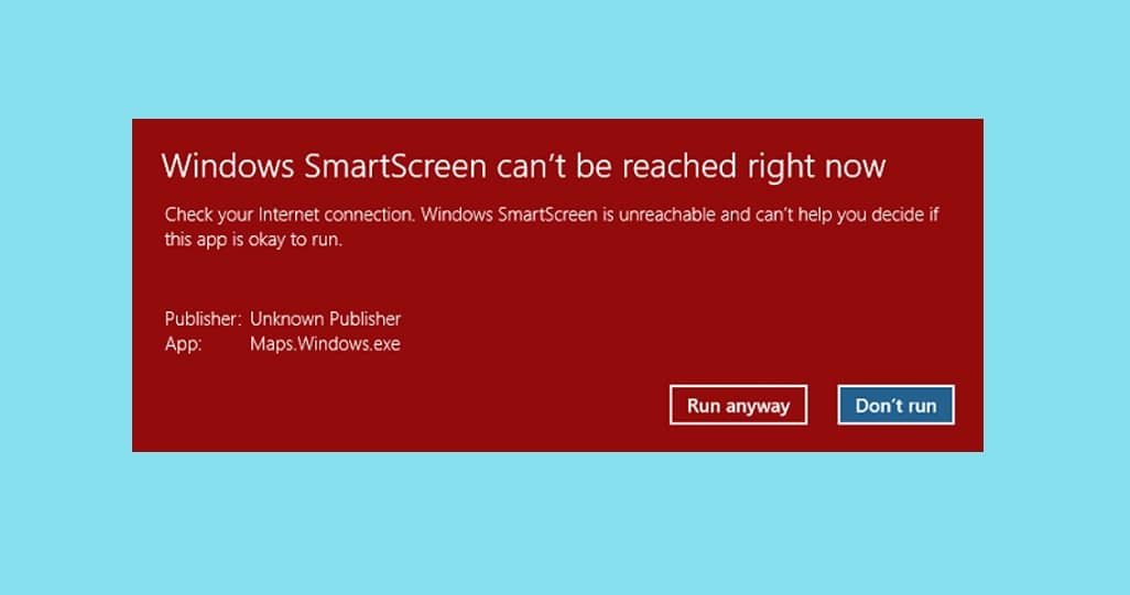 지금은 Windows SmartScreen에 연결할 수 없습니다.