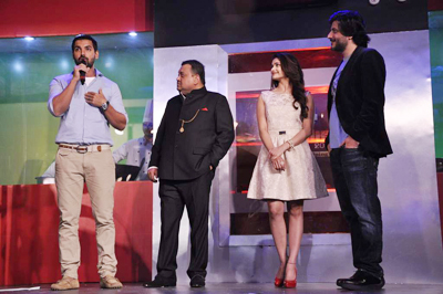 John Abraham makes a statement as others look on during the Times Now Foodie Awards 2013, held at ITC Parel in Mumbai on February 02, 2013.(Pic: Viral Bhayani)