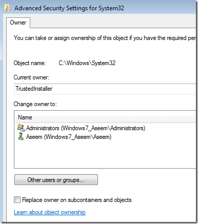 changer de propriétaire windows 7