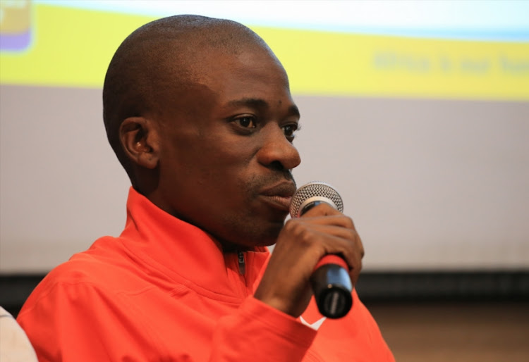 Stephen Mokoka of South Africa during the Sanlam Cape Town Marathon Elite Athletes press conference at Cullinan Hotel on September 21, 2018 in Cape Town, South Africa.